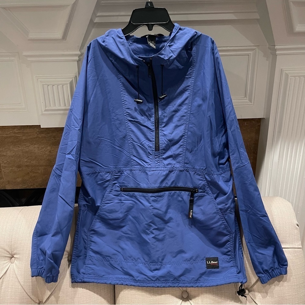 LL Bean Windbreaker Jacket Men’s Small Royal Blue 1/4 Zip Pullover Nylon